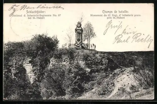 AK St. Hubert, Denkmal d. Infantrie-Regiments No. 67