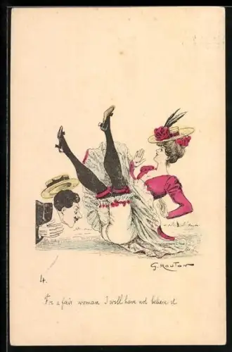 Künstler-AK Georges Mouton: Herr schaut Dame unter den Rock