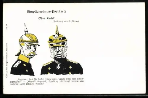 Künstler-AK Simplicissimus sign. E. Thöny: Deutsche Offiziere im Gespräch