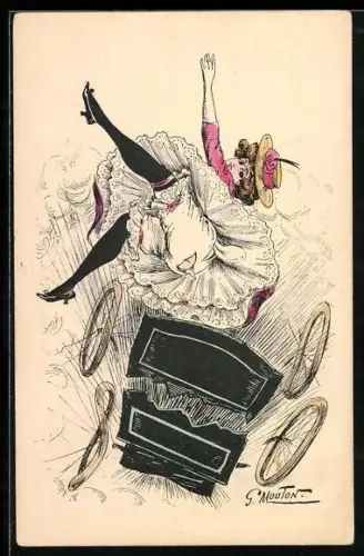 Künstler-AK Georges Mouton: Dame stürzt von einer Kutsche