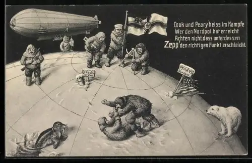 AK Menschen erreichen mit dem Zeppelin den Mond und stellen eine Reichskriegsflagge auf, Zukunft