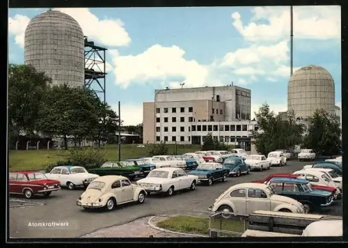 AK Kahl am Main, Atomkraftwerk mit Parkplatz, Auto VW Käfer