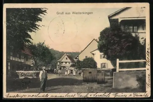 AK Wasterkingen, Ortspartie mit Passanten