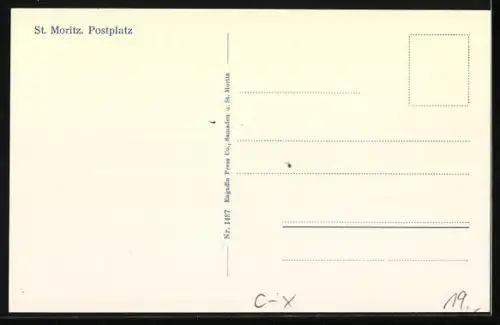 AK St. Moritz, Postplatz mit Pferdekutsche