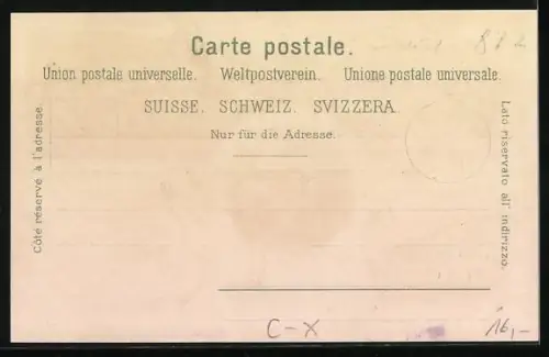 Lithographie Frauenfeld, Gesamtansicht, Neue Post, Kantons-Schule u. Regierungs-Gebäude