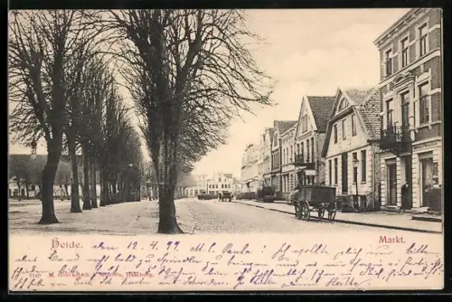 AK Heide / Holstein, Strasse am Markt mit Kutsche
