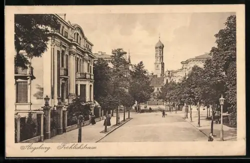 AK Augsburg, Passanten in der Fröhlichstrasse