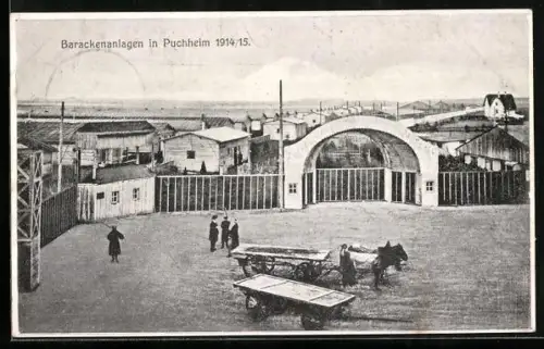 AK Puchheim, Blick auf die Barackenanlagen 1914 /15