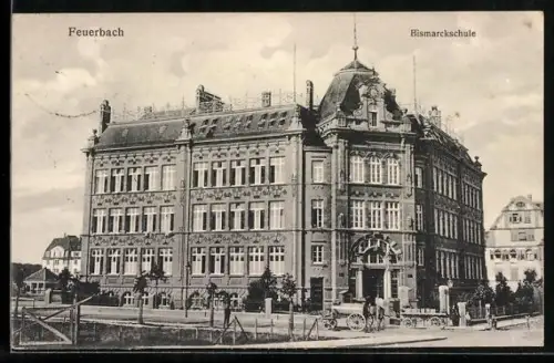 AK Feuerbach / Stuttgart, Strasseneck an der Bismarckschule