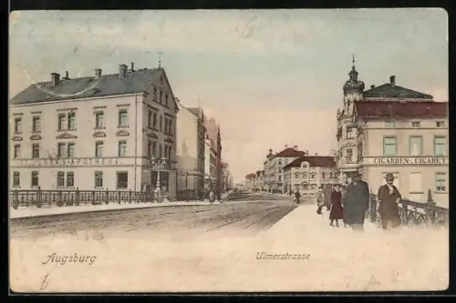 AK Augsburg, Blick in die Ulmerstrasse mit St. Josef`s-Apotheke