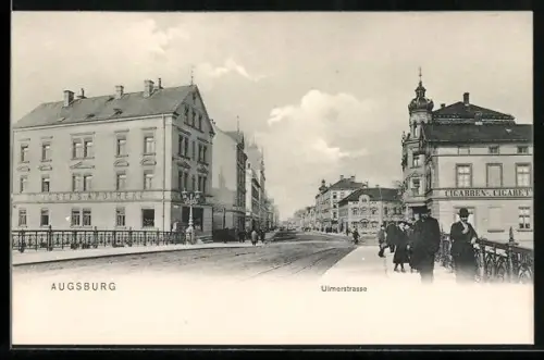 AK Augsburg, Blick in die Ulmerstrasse mit St. Josef`s-Apotheke