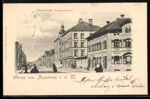 AK Augsburg, Partie in der Ulmerstrasse, Wohnhäuser und Geschäfte