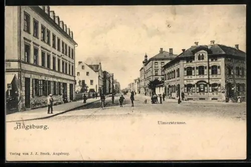 AK Augsburg, Blick in die Ulmerstrasse mit Gasthaus