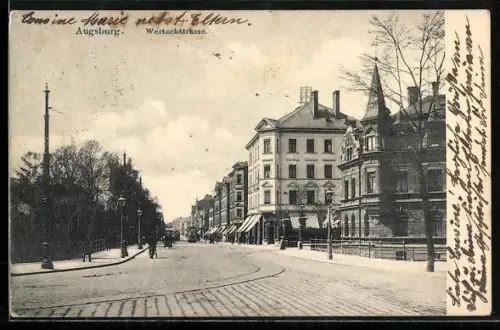 AK Augsburg, Wertachstrasse, Strassenbahn