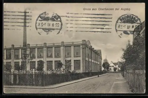 AK Oberhausen bei Augsburg, Strassenpartie mit Fabrik