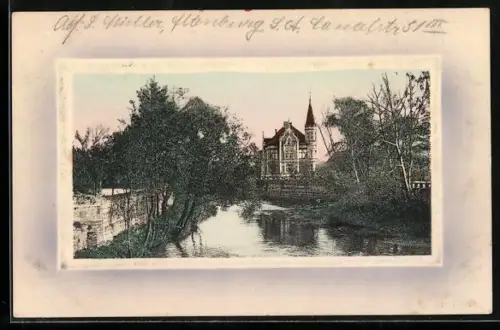 AK Altenburg /Thür., Partie an der Canalstrasse mit Blick aufs Schloss