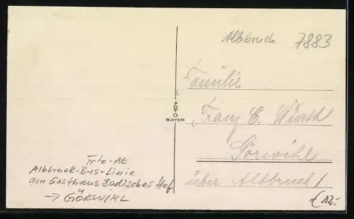 Foto-AK Görwihl, Gasthaus Badischer Hof mit Bus der Albbruck-Bus-Linie