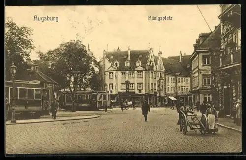 AK Augsburg, Partie am Königsplatz mit Strassenbahn