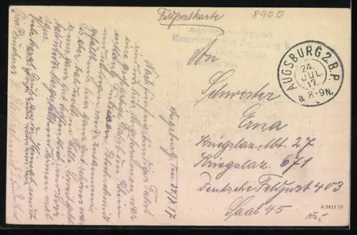 AK Augsburg, Mittleres Kreuz mit Schulhaus St. Georg und Reservelazarett B.