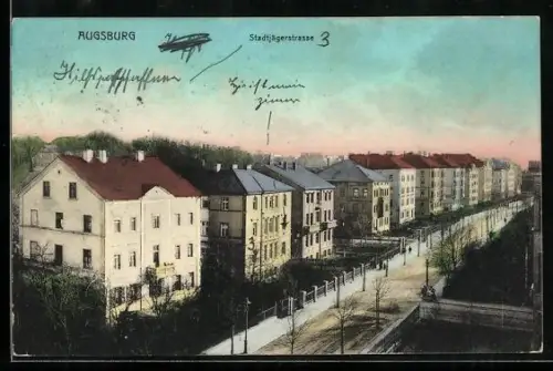 AK Augsburg, Stadtjägerstrasse aus der Vogelschau