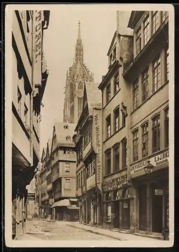 AK Alt-Frankfurt, Goldhutgasse mit Domturm