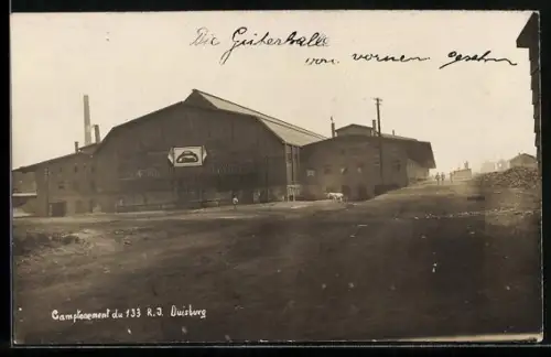 Foto-AK Duisburg, Güterbahnhof Cantonement d. 133 R. J. Duisburg, Quartier de Maud`Huy