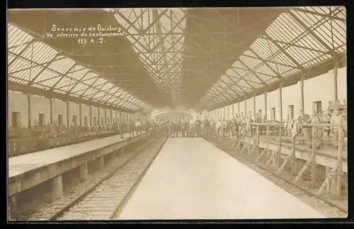 Foto-AK Duisburg, Güterbahnhof Cantonement 133 R. J., Innenansicht mit Soldaten