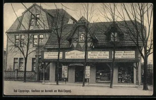 AK Bad Lippspringe, Kaufhaus zur Auswahl am Waldeingang mit AK-Verkauf, Arminiusstrasse 26, Inh. Heinrich Blöcher