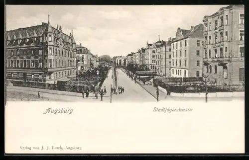 AK Augsburg, Blick in die Stadtjägerstrasse