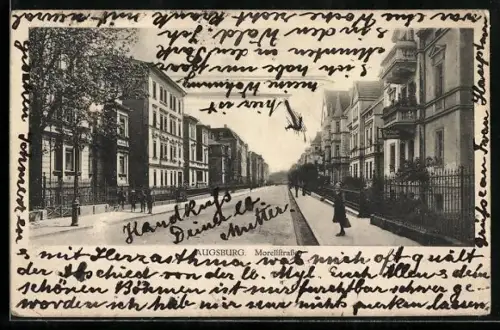 AK Augsburg, Morellstrasse mit Tapeziergeschäft