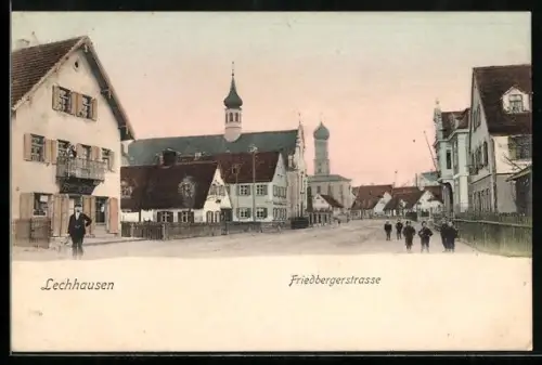 AK Lechhausen, Friedbergerstrasse mit Blick zur Kirche