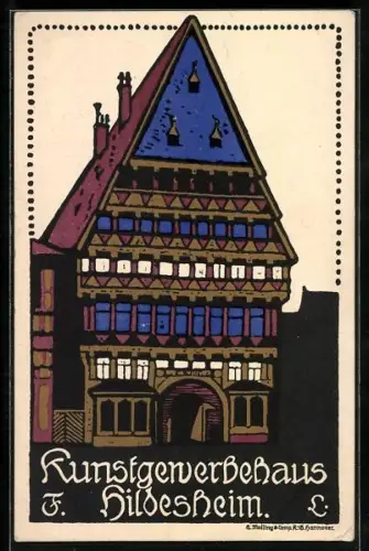 Steindruck-AK Hildesheim, Ansicht des Kunstgewerbehauses
