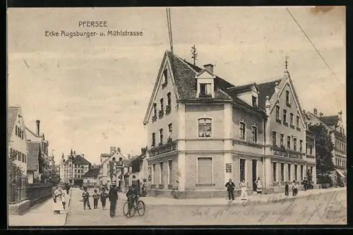 AK Pfersee, Gasthaus zum Bayrischen Hof Ecke Augsburger- und Mühlstrasse