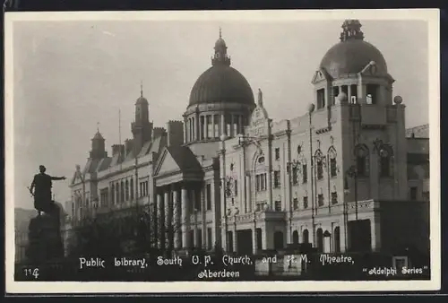 AK Aberdeen, Public Library, South U. F. Church and H. M. Theatre