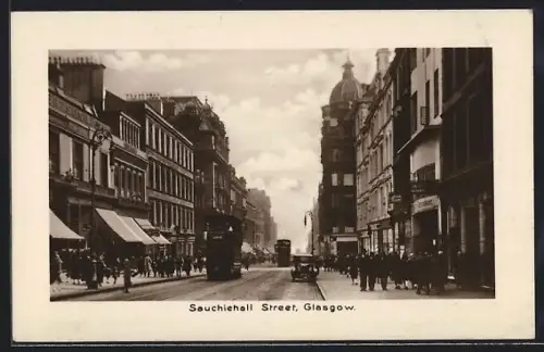 AK Glasgow, Sauchiehall Street with tramways