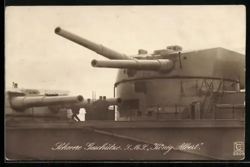 AK Schwere Geschütze der S. M. S. König Albert, Kriegsschiff