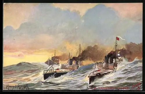 Künstler-AK S. M. Torpedoboot-Divison auf hoher See