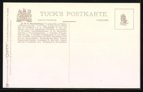 Künstler-AK Kriegsschiff SMS Mecklenburg auf See