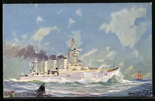 Künstler-AK Kriegsschiff S. M. S. Victoria Luise in stürmischer See