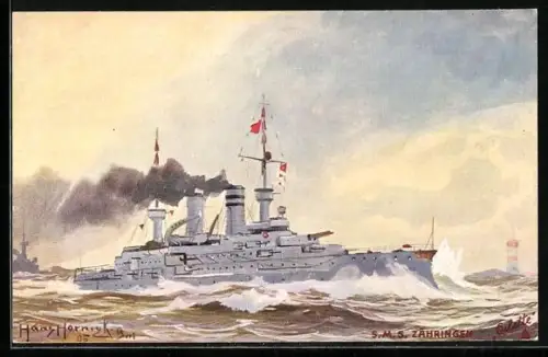 Künstler-AK Hans Hörnigk: Linienschiff Zähringen auf hoher See, Kriegsschiff