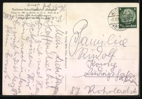 AK Passagierschiff Bremen des Norddeutschen Lloyd