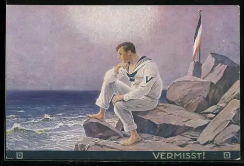 AK Zurückgelassener Matrosengefreiter in Uniform schaut auf die See