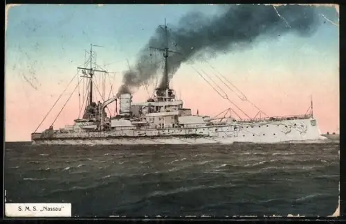 AK Linienschiff Nassau in Fahrt, Kriegsschiff