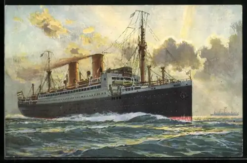 AK Lloyddampfer der Münchner-Klasse auf der Fahrt nach New York, Passagierschiff