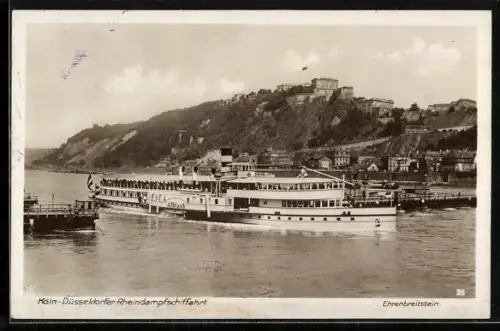 AK Ehrenbreitstein, Raddampfer Vaterland beim Passieren der Schiffsbrücke