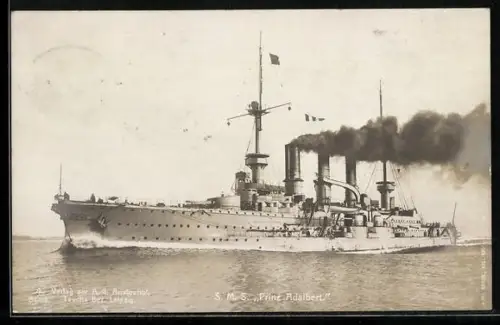 AK Kreuzer Prinz Adalbert in Fahrt, Kriegsschiff