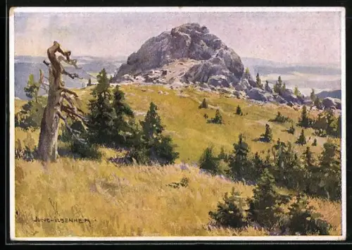 Künstler-AK Franz Jung-Ilsenheim: Landschaftspanorama mit Berg