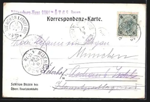 AK Rittnerhornhaus der Sektion Bozen des Österr. Touristen-Klubs, Bergsteigerausrüstung, Passepartout