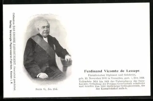 AK Ferdinand Vicomte de Lesseps, Portrait und Kurzvita