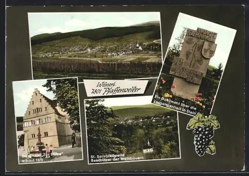 AK Pfaffenweiler / Schwarzwald, Gasthaus zur Stube, St. Servazkapelle, Weinbau-Denkmal